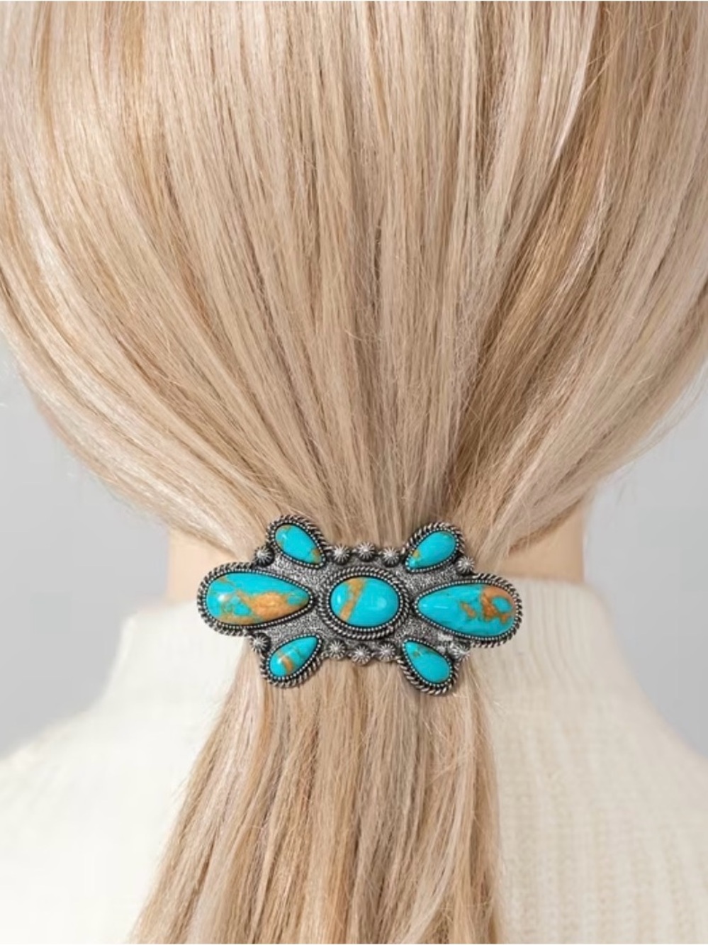 Turquoise Stone Hair Barrette - Women Accessories Western Barrette